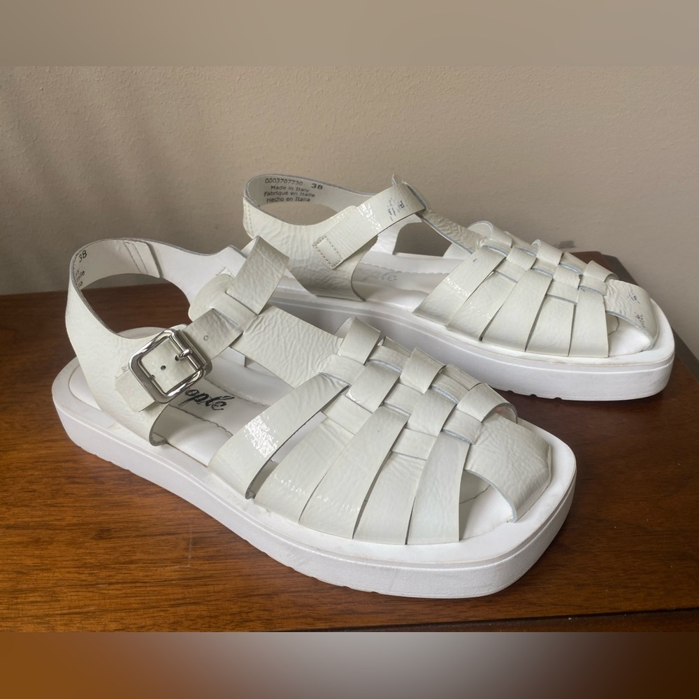Free People Finn Fisherman Platform Sandals White Patent Leather Size 8